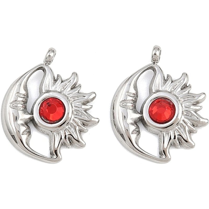 304 Stainless Steel Star and Moon Birthstone Charms - Ruby — Charms & Pendants