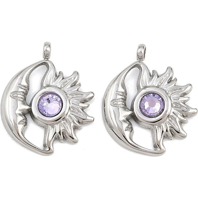 Charmes de naissance en acier inoxydable 304, étoile et lune, violet — Breloques et pendentifs