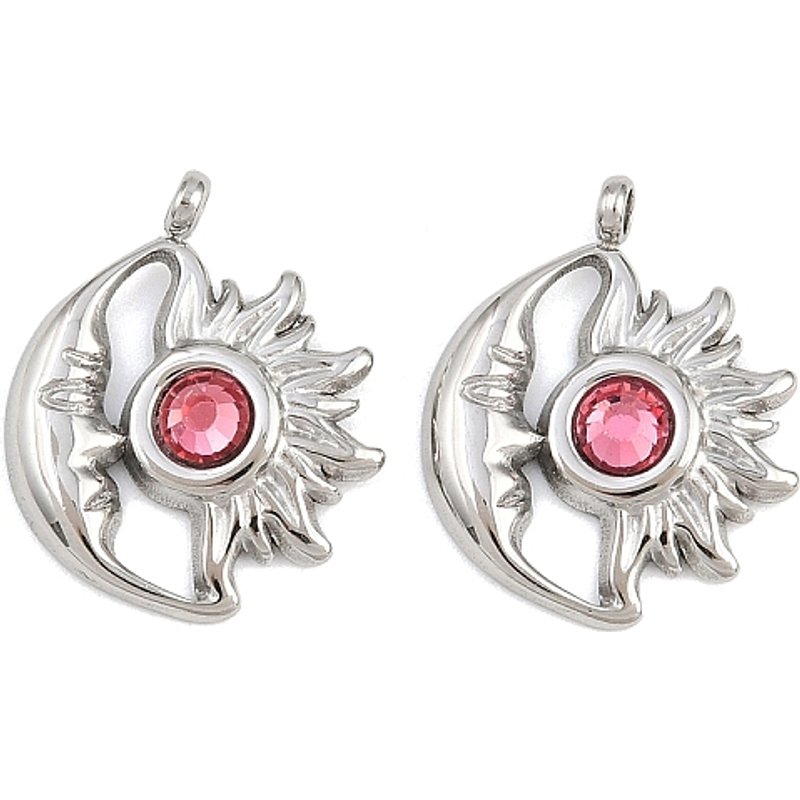 304 Stainless Steel Star and Moon Birthstone Charms for July — Charms & Pendants