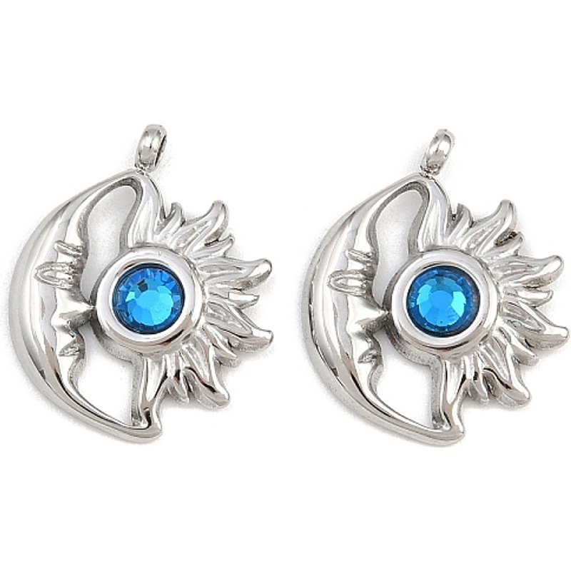 304 Stainless Steel Rhinestone Star and Moon Birthstone Charms — Charms & Pendants