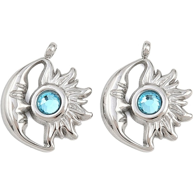 304 Stainless Steel Rhinestone Star and Moon Birthstone Charms — Charms & Pendants