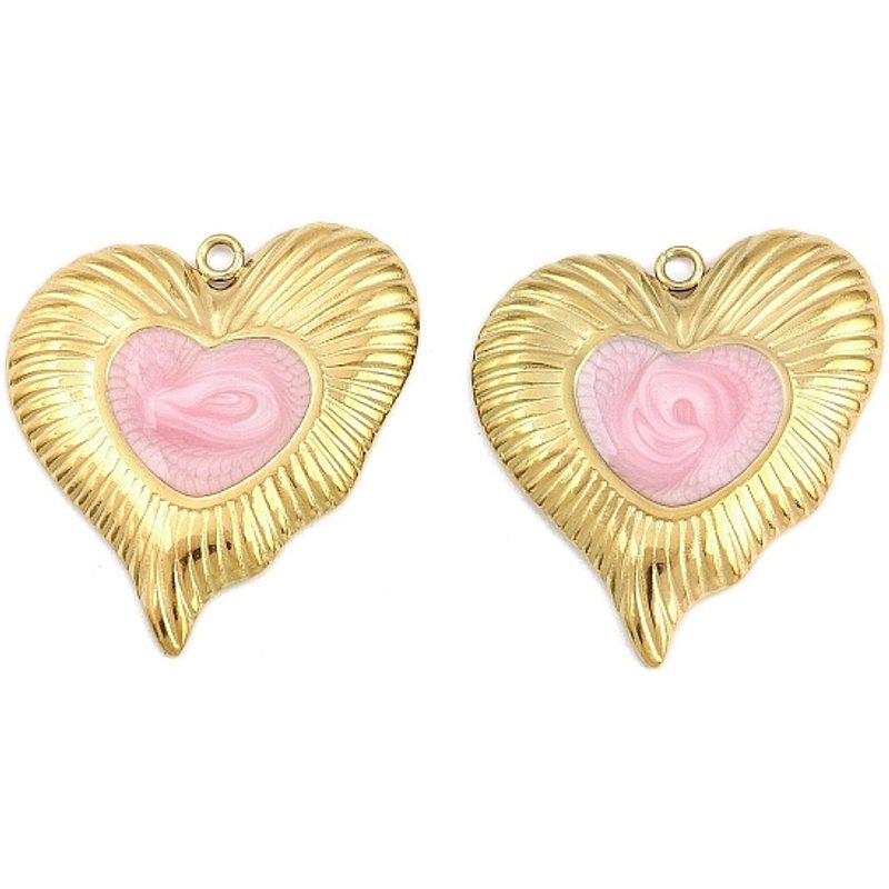 Pendentif en Acier Inoxydable 304 en Forme de Cœur avec Émail Doré et Rose — Breloques et pendentifs