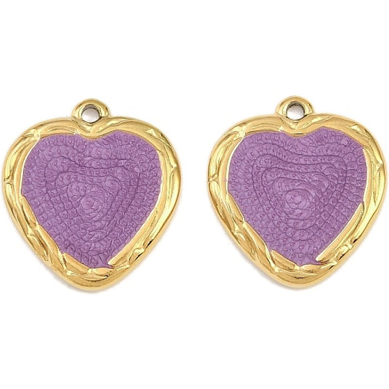 Pendentif en Acier Inoxydable 304 en Forme de Cœur avec Émail, Doré et Violet — Breloques et pendentifs