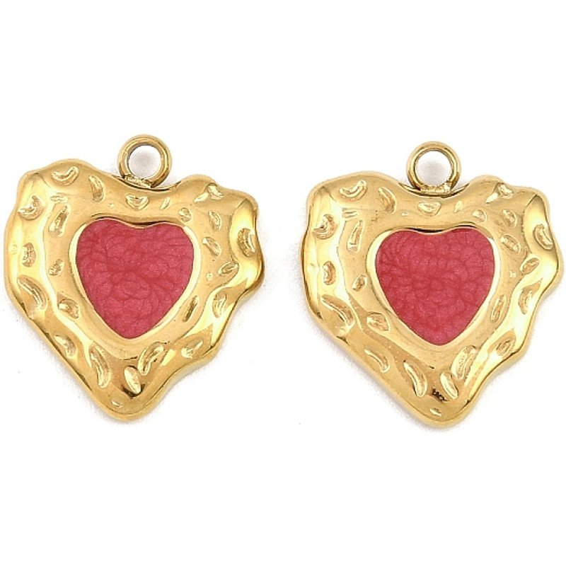 Pendentif en Acier Inoxydable 304 en Forme de Cœur avec Émail, Doré et Rouge — Breloques et pendentifs