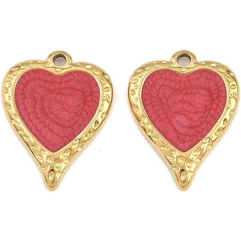 Pendentif en Acier Inoxydable 304 en Forme de Cœur avec Émail, Doré et Rouge — Breloques et pendentifs