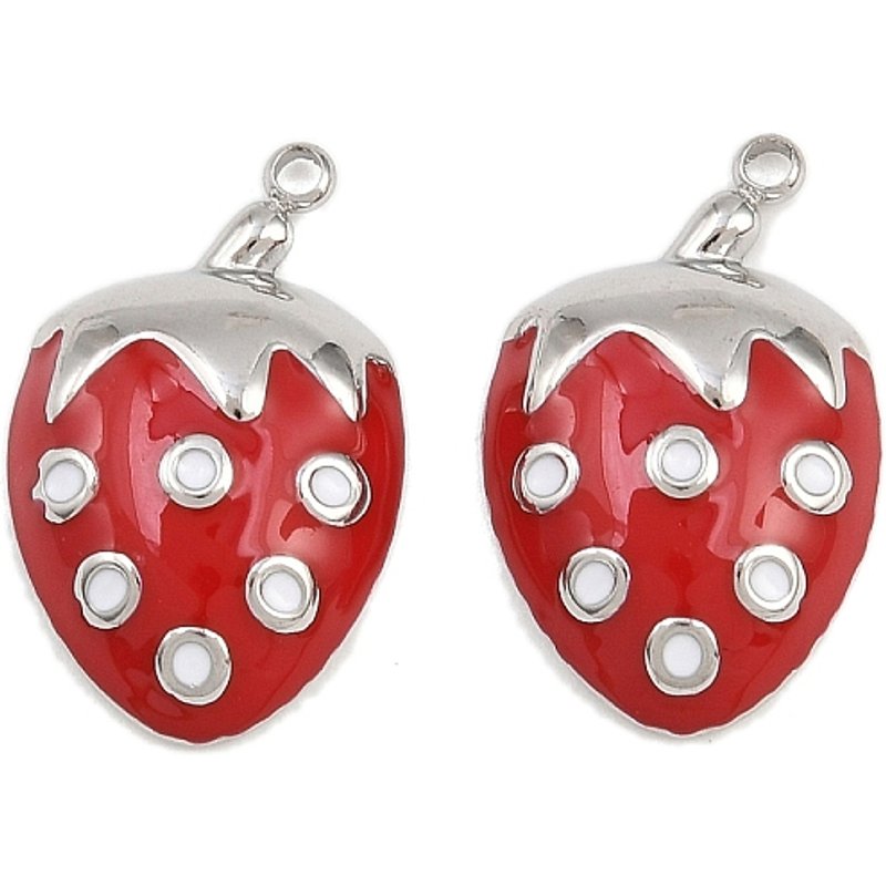 Pendentif en émail fraise en acier inoxydable 304, 20.5x13.5mm — Breloques et pendentifs