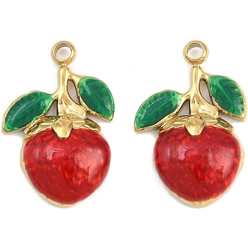 Pendentif en Émail Pomme Dorée en Acier Inoxydable 304 avec Plaquage Ionique — Breloques et pendentifs
