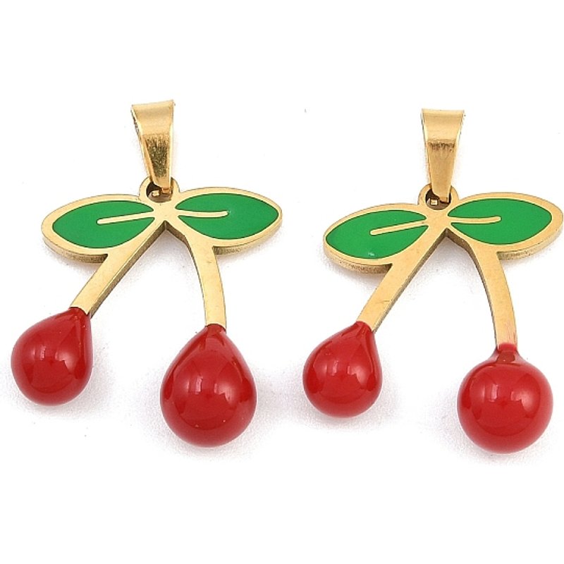 Pendentif en acier inoxydable 304 émaillé en cerise dorée — Breloques et pendentifs
