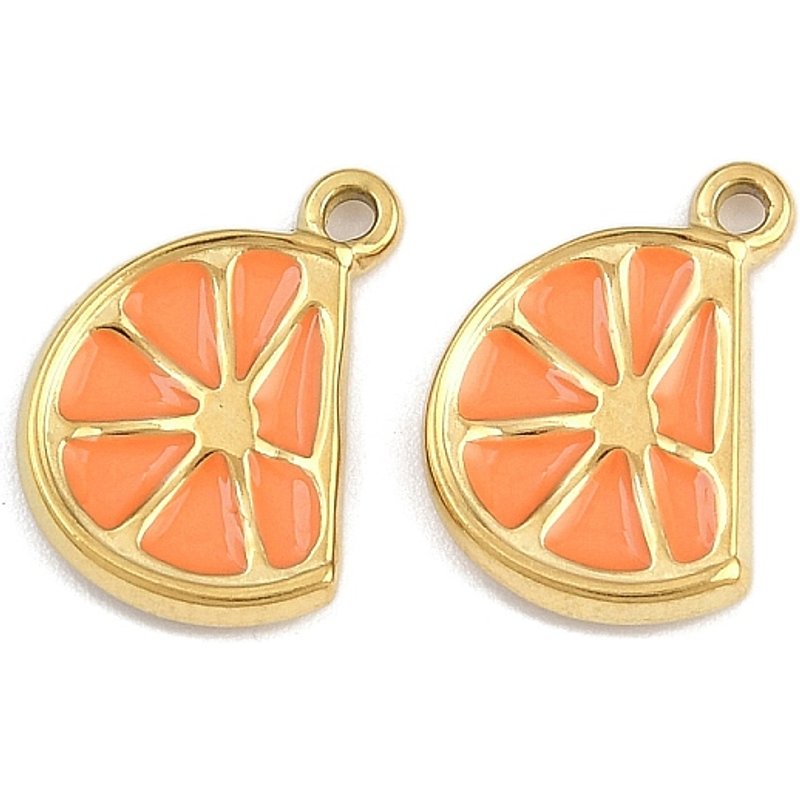 Pendentifs en émail en acier inoxydable 304 en or et orange — Breloques et pendentifs