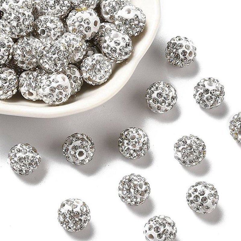 Perles Pave Disco Ball, Perles en Argile Polymère avec Strass, 10mm, Trou de 1.5mm — Perles à bijoux
