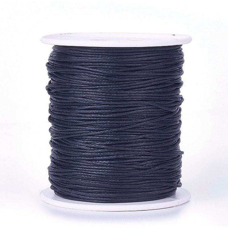 Cordons en Coton Ciré, Noir, 1mm, 100 verges/rouleau
