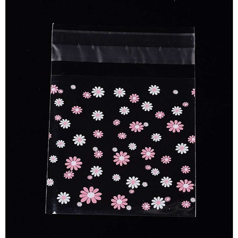 Rectangle OPP Cellophane Bags with Flower Pattern, Clear, 10x6.9cm — Jewelry Display & Storage