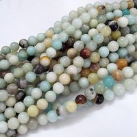 Natural Flower Amazonite Beads Strands, Round, 8mm, 15 inch