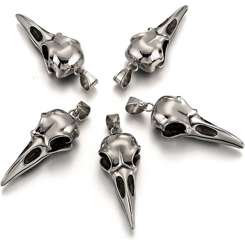 Pendentif en Acier Inoxydable 304 - Crâne d'Oiseau en Argent Vieilli — Breloques et pendentifs