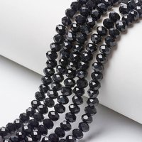 Brins de Perles en Verre Opaque Noires Facettées, Rondelle, 4x3mm — Perles à bijoux
