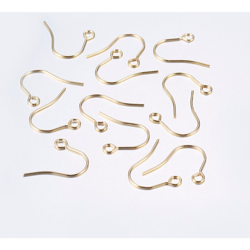 304 Stainless Steel Earring Hooks with Horizontal Loop, 18k Gold Plated — Jewelry Findings