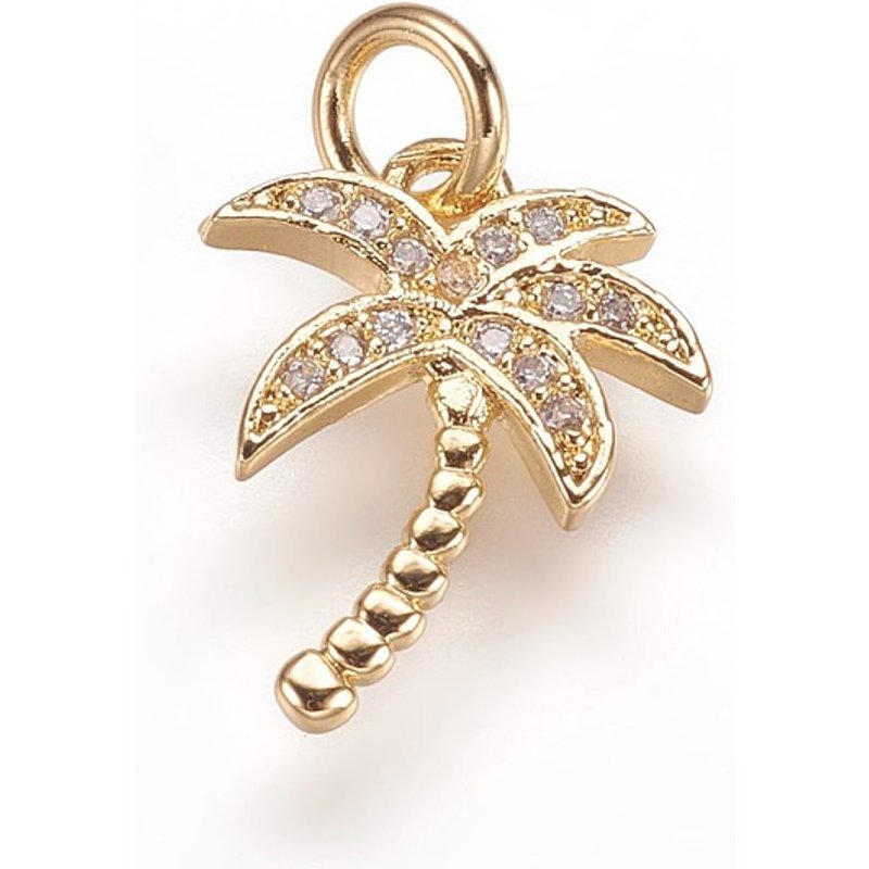 Brass Micro Pave Cubic Zirconia Coconut Tree Charms