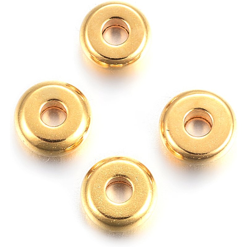 Perles Espacées en Acier Inoxydable 304, Ronde Plate, Plaquées Or 18k — Perles à bijoux