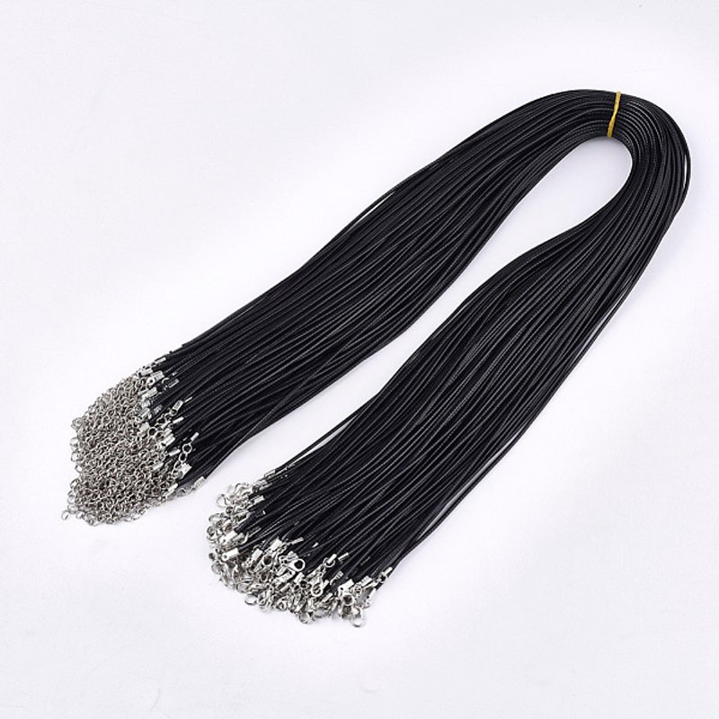 Collier en Corde Cirée avec Trouvailles en Fer, Noir, 24 pouces — Outils de création de bijoux