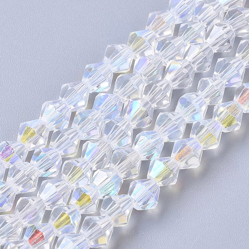 Brins de perles en verre électroplaqué, couleur AB, forme bicone — Perles à bijoux