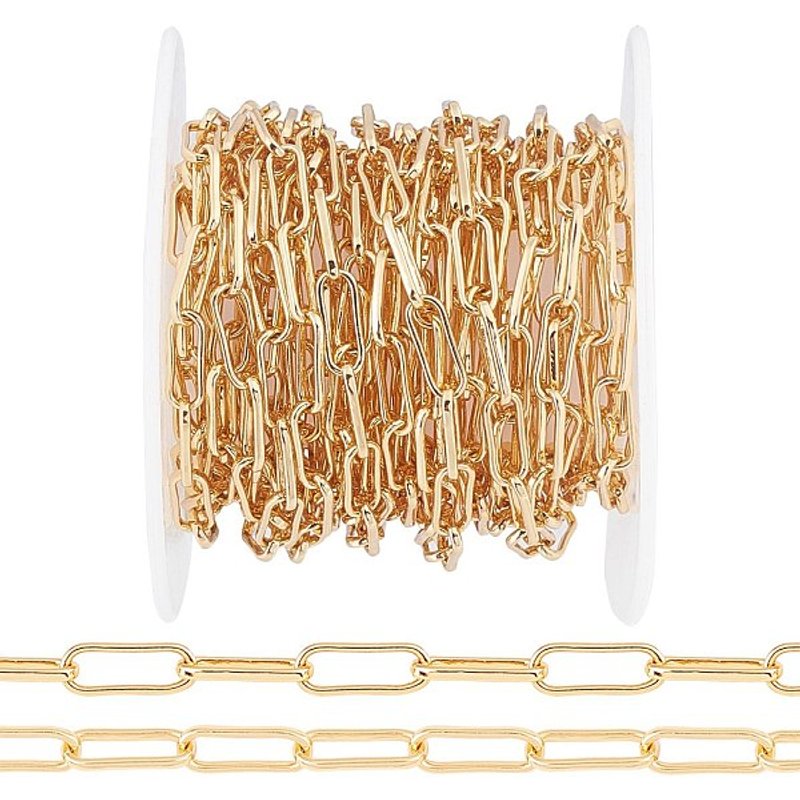 Chaînes en laiton soudées en forme de trombone, ovale plat, plaqué or 18K — Chaînes, fils et cordons