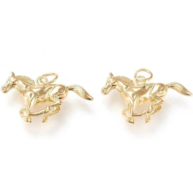 Pendentif en laiton en forme de cheval avec anneau, plaqué or — Breloques et pendentifs