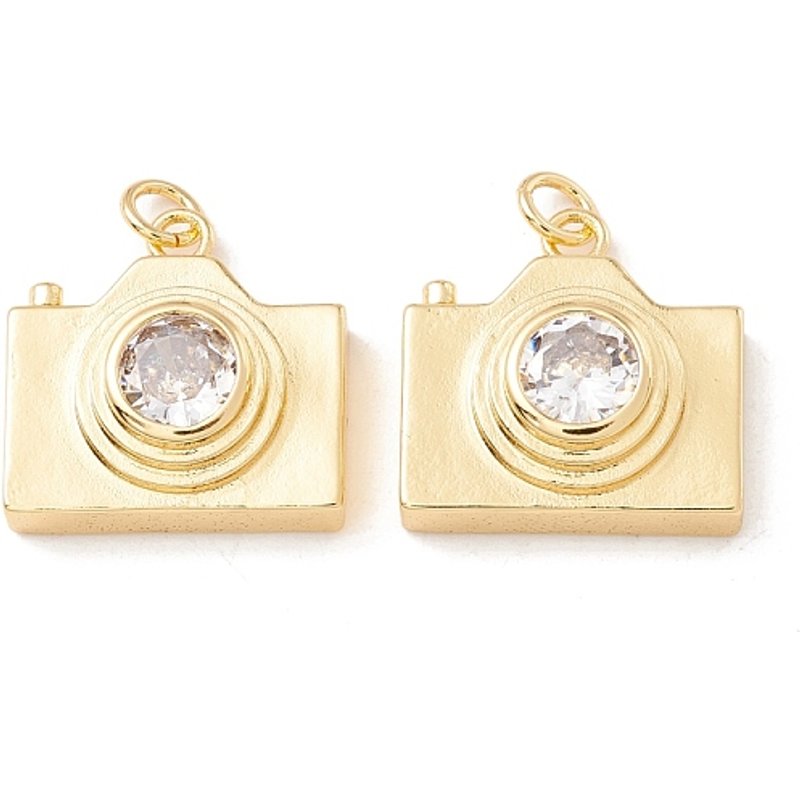 Brass Micro Pave Clear Cubic Zirconia Camera Pendant with Jump Ring — Charms & Pendants