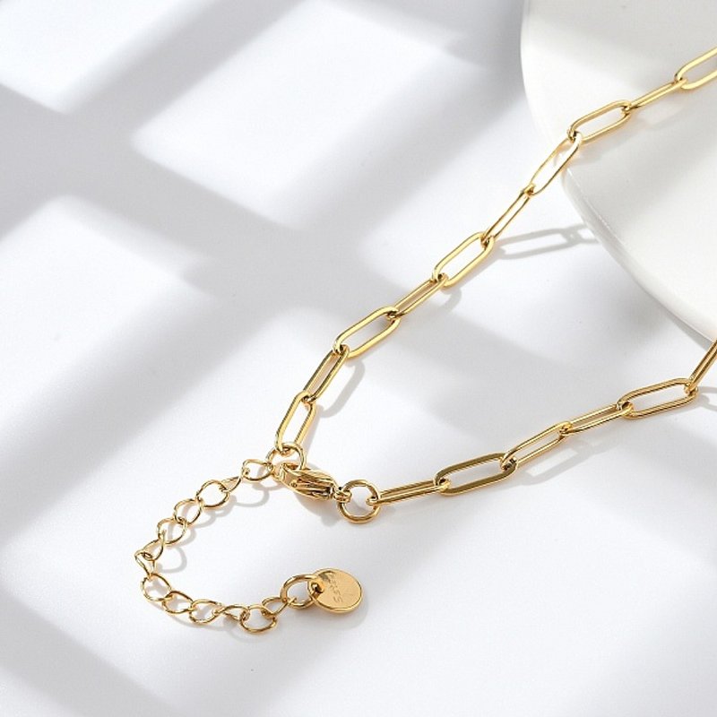 Collier en Chaîne Paperclip en Acier Inoxydable 304 Ion Plating, Plaqué Or 18K — Collier pendentif