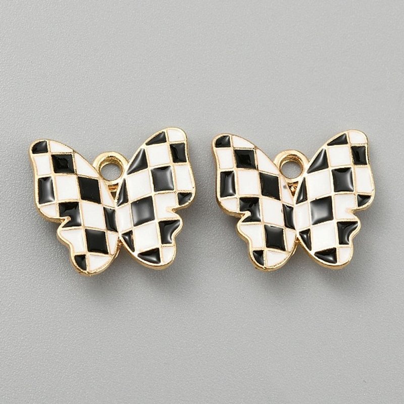 Tartan Pattern Alloy Enamel Butterfly Charm Pendant in Light Gold — Charms & Pendants