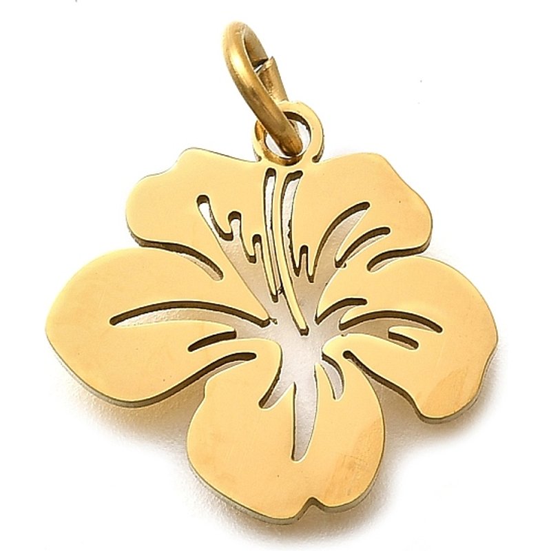 Charm en Acier Inoxydable 304 avec Anneau, Charm Fleur, Plaqué Or 18K — Breloques et pendentifs