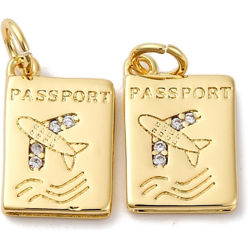 Brass Micro Pave Cubic Zirconia Passport Charms with Jump Ring — Charms & Pendants