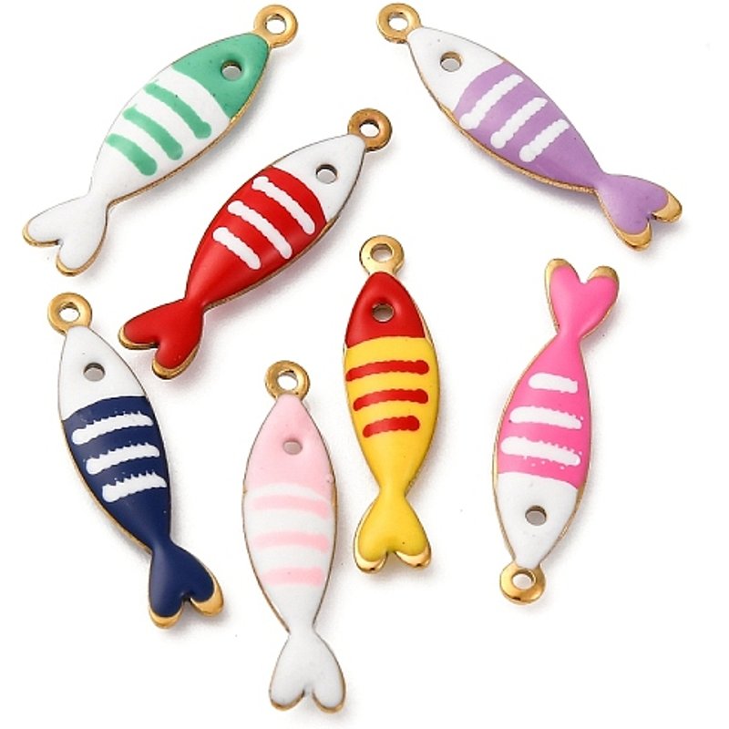 Charm en Émail Doré Sardine en Acier Inoxydable 304 - Animal Marin — Breloques et pendentifs
