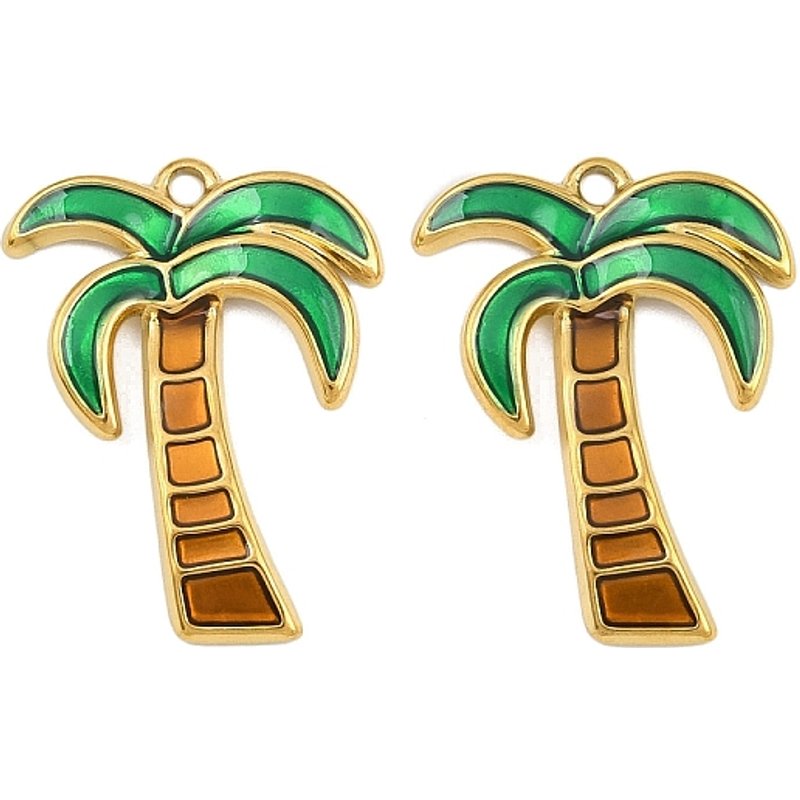 304 Stainless Steel Enamel Tree Pendant with Ion Plating — Charms & Pendants