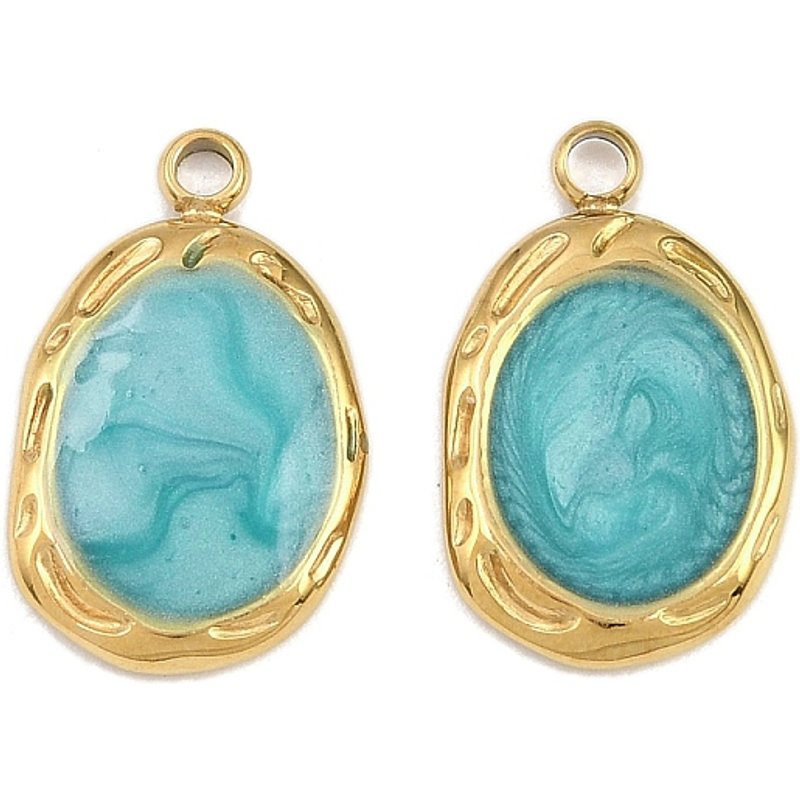 Pendentifs ovales en émail doré en acier inoxydable 304 — Breloques et pendentifs