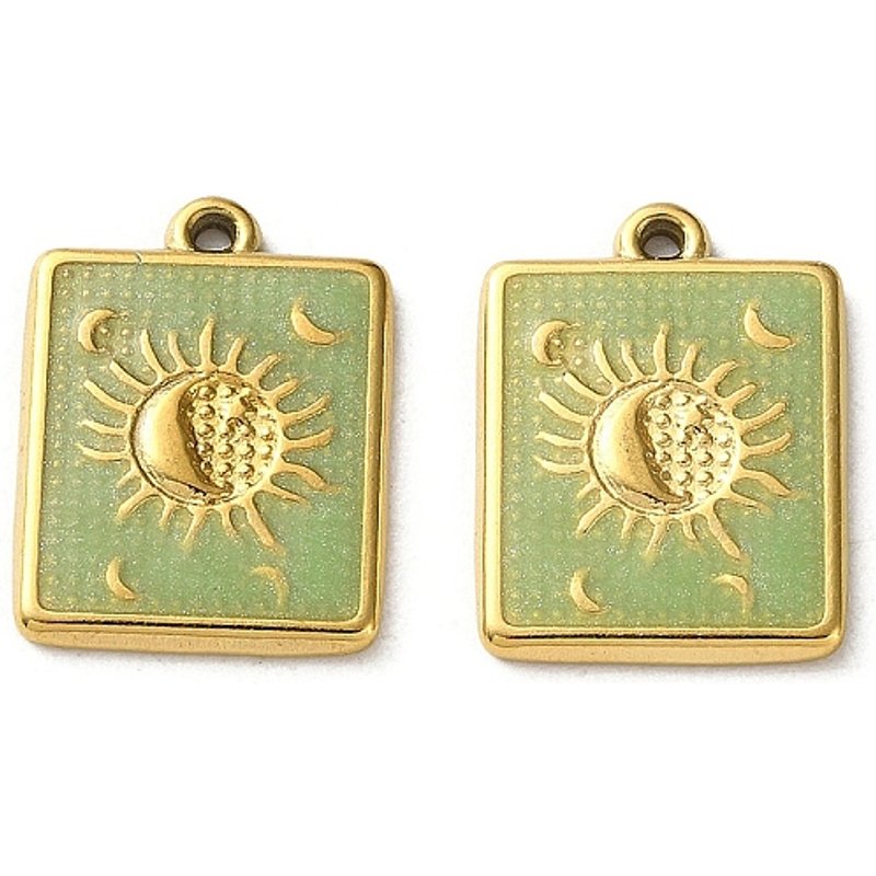 Pendants Rectangulaires en Acier Inoxydable 304 avec Charms Lune — Breloques et pendentifs