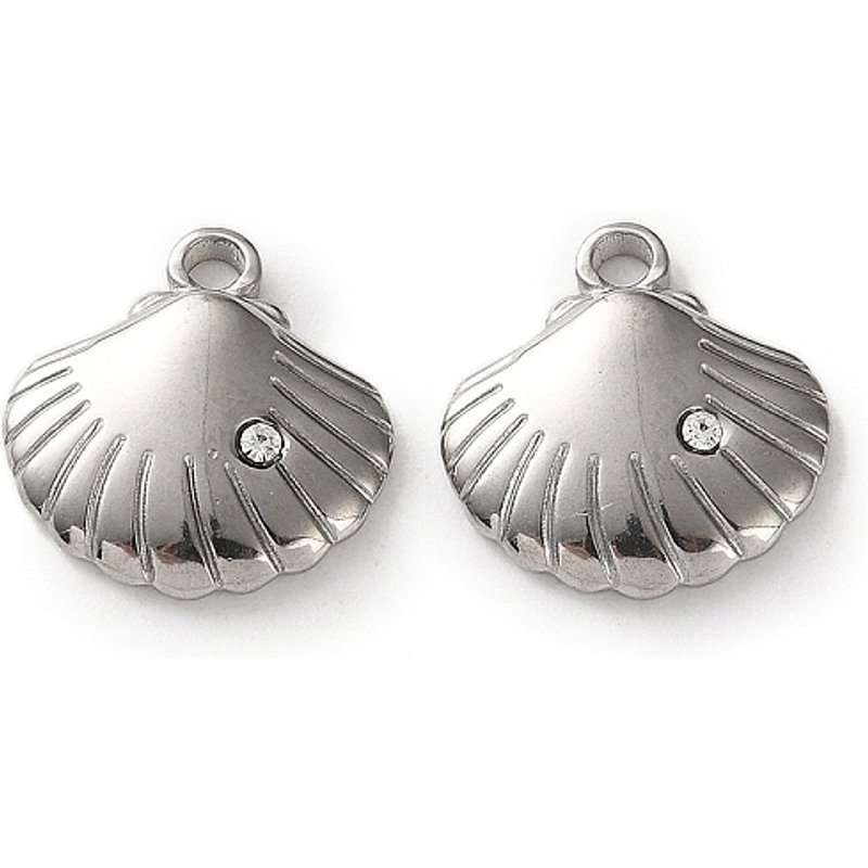 304 Stainless Steel Shell Shape Charms with Rhinestone — Charms & Pendants