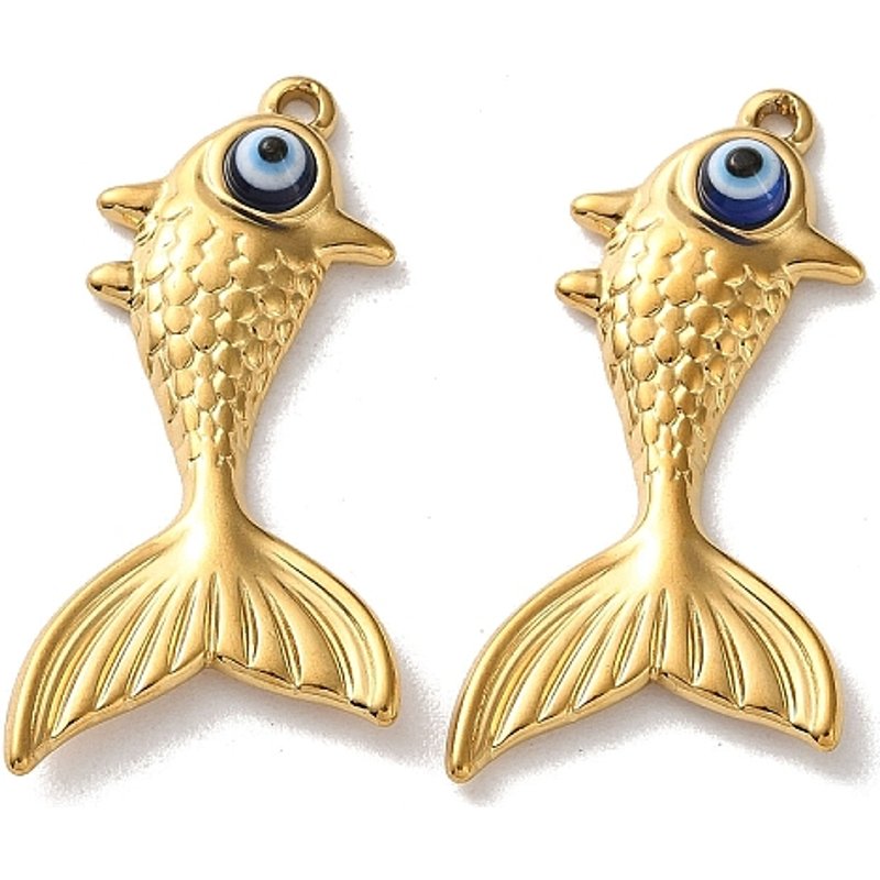 304 Stainless Steel Fish Charm Pendant with Ion Plating — Charms & Pendants