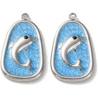 304 Stainless Steel Dolphin Charms with Enamel