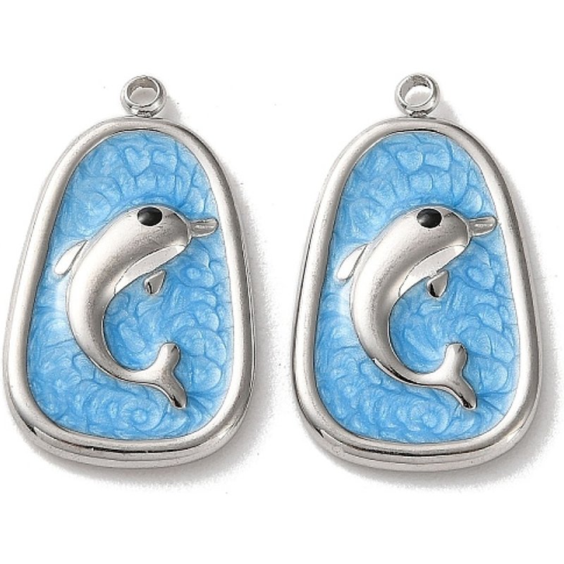 Pendentifs en Acier Inoxydable 304 avec Émail et Dauphin — Breloques et pendentifs