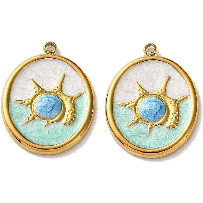 Pendentif Ovale en Acier Inoxydable 304 avec Charms Soleil et Émail — Breloques et pendentifs
