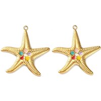 304 Stainless Steel Starfish Charms with Enamel and Ion Plating