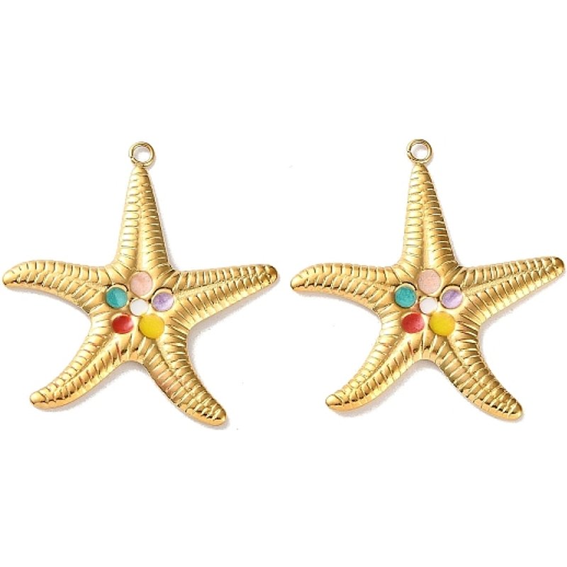 Charms Étoile de Mer en Acier Inoxydable 304 avec Émail et Plaquage Ionique — Breloques et pendentifs