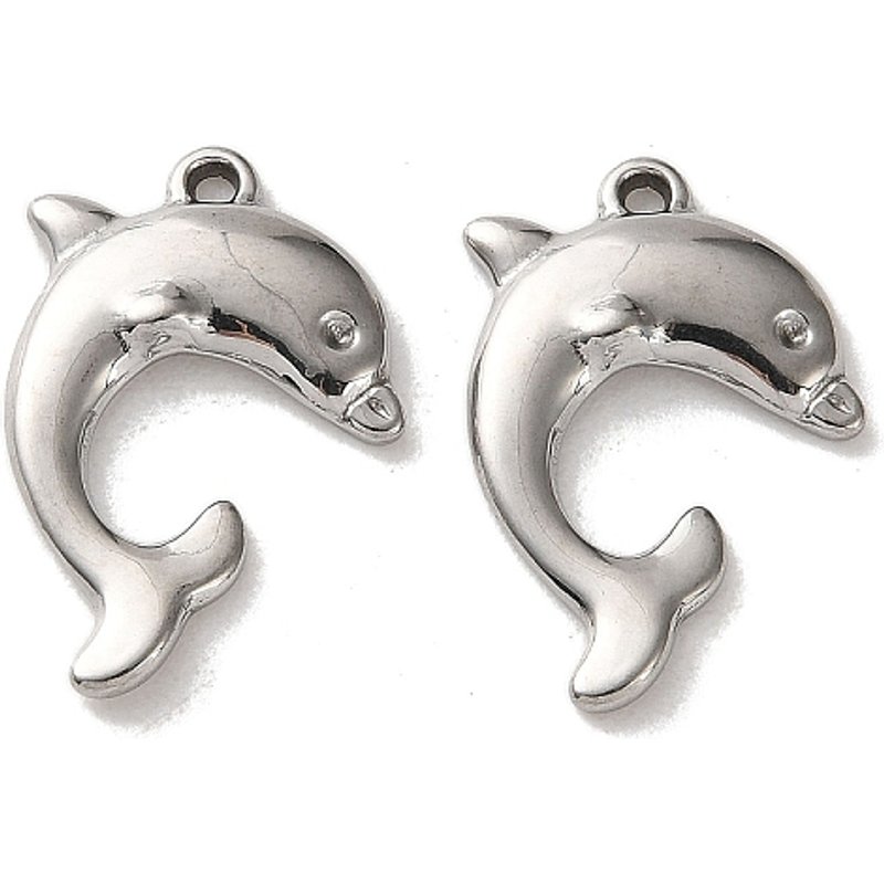 304 Stainless Steel Dolphin Pendant, 21x14x2.5mm, Hole: 1.2mm — Charms & Pendants