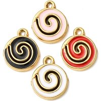 304 Stainless Steel Enamel Spiral Charms, Golden, Flat Round