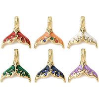 304 Stainless Steel Enamel Fishtail Pendants with Rhinestone