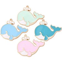 Alloy Enamel Whale Charms - Golden Mixed Color, 30x36mm
