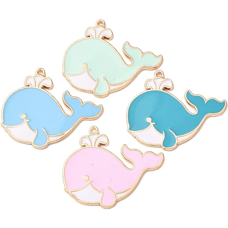 Charms en Émail Alliage - Baleine Dorée Couleur Mixte, 30x36mm — Breloques et pendentifs