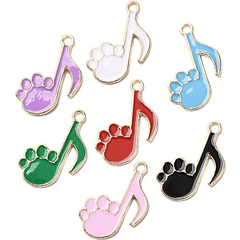 Pendentifs en Émail Alliage, Griffe de Chat avec Charms de Note Musicale, Doré, Couleurs Mélangées — Breloques et pendentifs