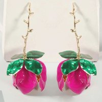 Boucles d'oreilles pendantes en alliage, fleur, avec émail doré — Bijoux fantaisie