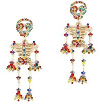 Alloy Skeleton Dangle Stud Earrings with Rhinestone, Golden